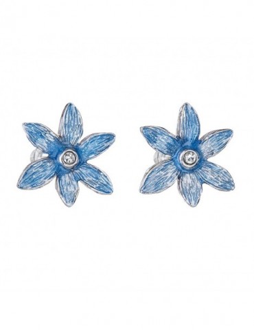 Boucles d'oreilles Fleur peinte en bleu