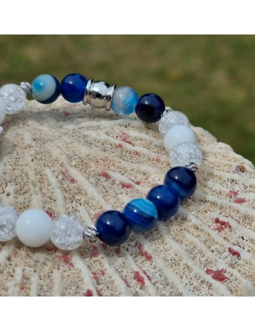 Bracelet en Agate bleu / Cristal de roche