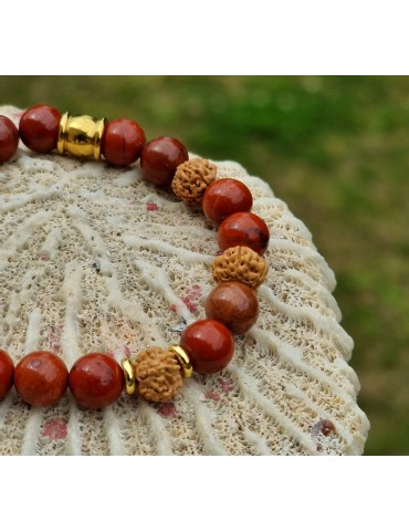 Bracelet en Jaspe rouge et graine de rudraksha
